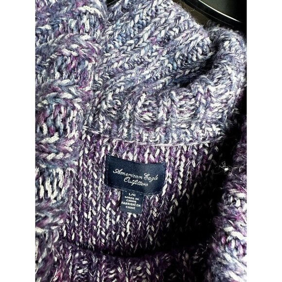 American Eagle Metallic Chunky Knit Cowl Neck Purple Oversized Womens Large - Picture 5 of 6